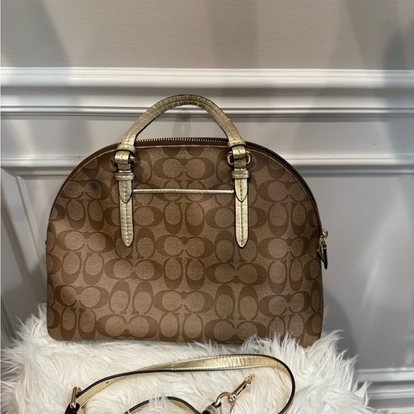 Coach Brown and Gold Peyton Signature Monogram coated canvas Women's Bag - Picture 5 of 9